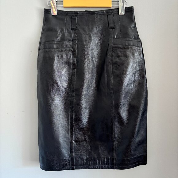 Vintage Black Leather Skirt - Picture 1 of 7